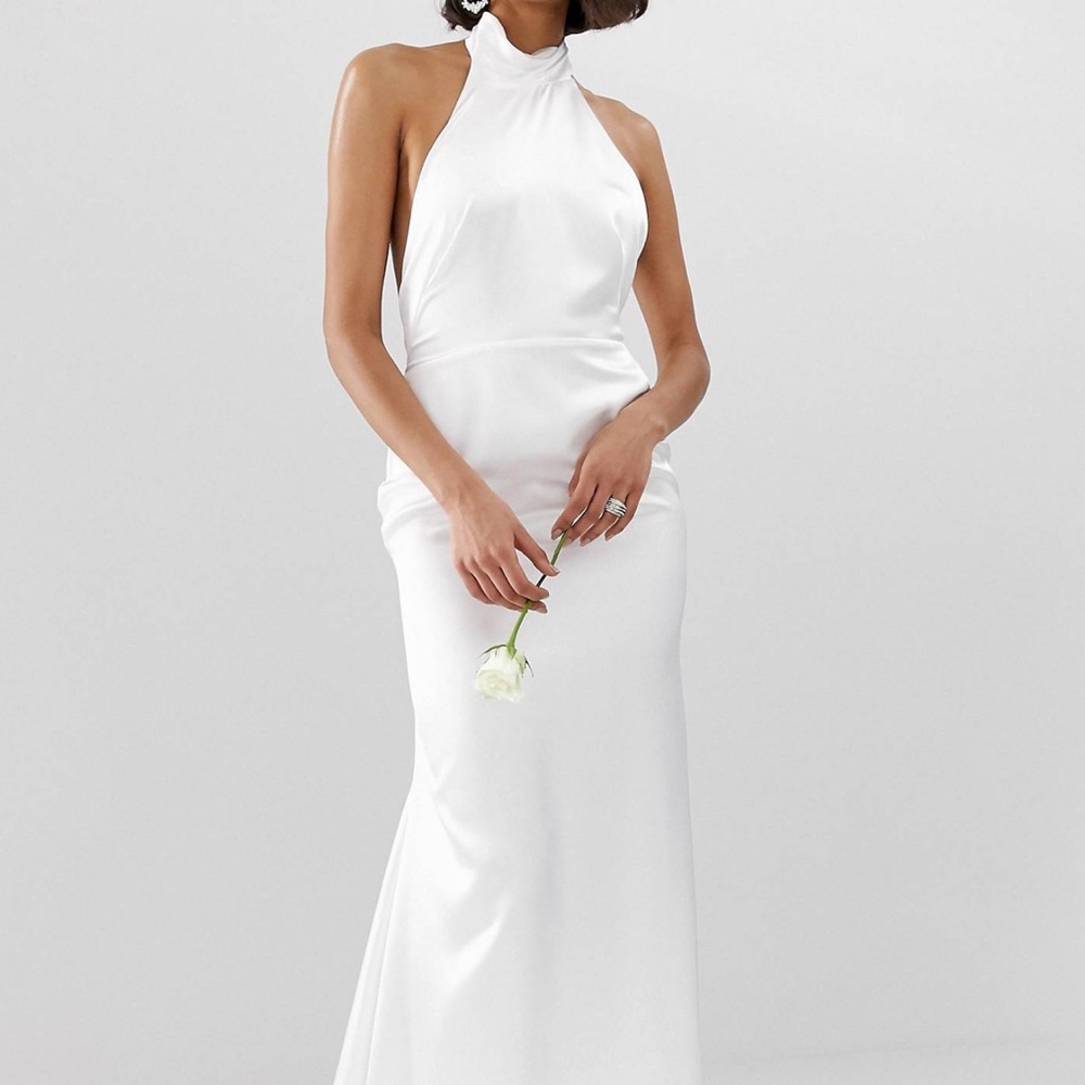White Backless Satin Gown Worn once